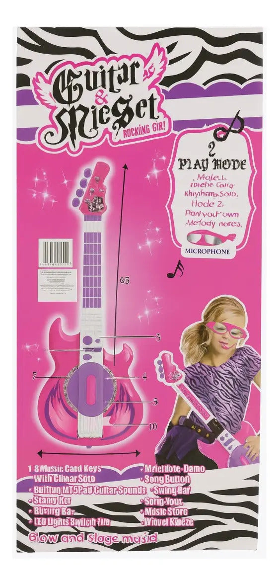 Guitarra Con Micrófono Candy Toys 56 Cm Con Sonido Y Luces