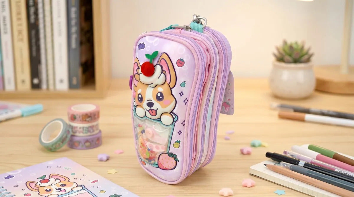 Lapicera Juvenil Lluvia Con Diseño De Perrito Y Vaso 3d
