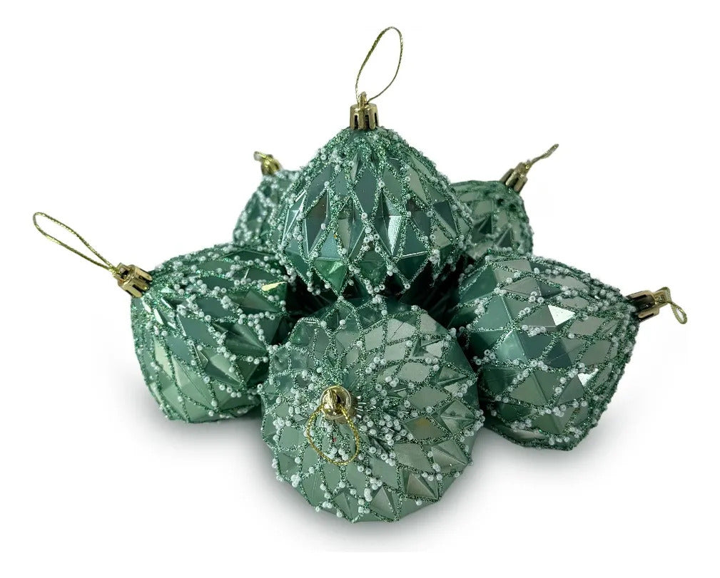 Esferas Navideñas Lluvia Light Diamante Verde 6 Piezas