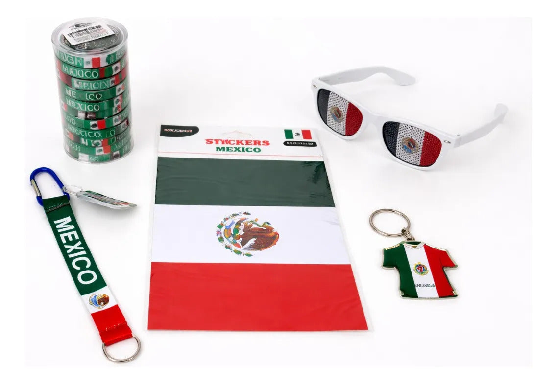 Kit Selección México Pulseras Lentes Llavero Y Sticker