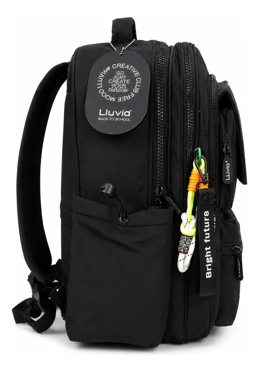 Mochila Escolar Lluvia Negra Premium Resistente Al Agua