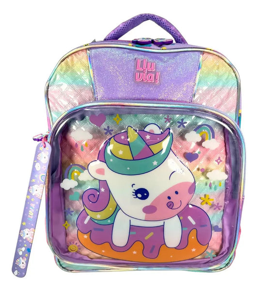 Mochila Primaria Set 3 Piezas Marca Lluvia Unicornio Burbuja