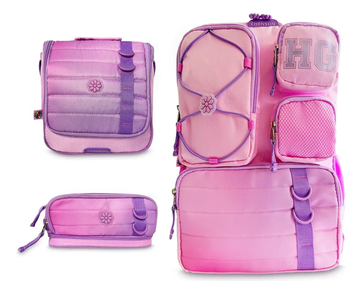 Set Escolar Chenson Rosa Difuminado Happy Girl Tres Piezas