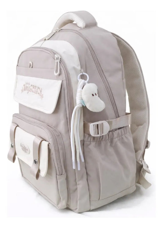 Mochila Juvenil Lluvia Café Claro Elegante Porta Laptop Antirrob