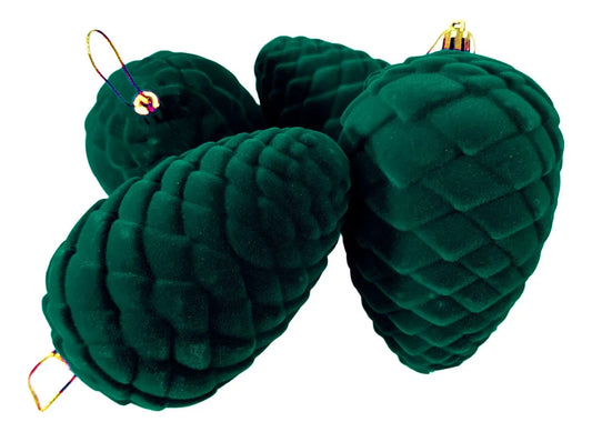 Adornos Navideños Lluvia Piña de Pino Verde 4 Piezas