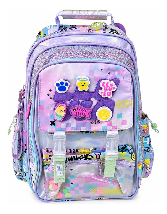 Mochila Escolar Lluvia Tornasol Parches Intercambiables