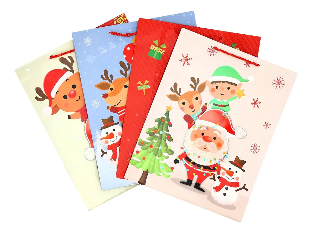Bolsas de Regalo Navideñas Lluvia Santa 3D 12 Pzas 40cm