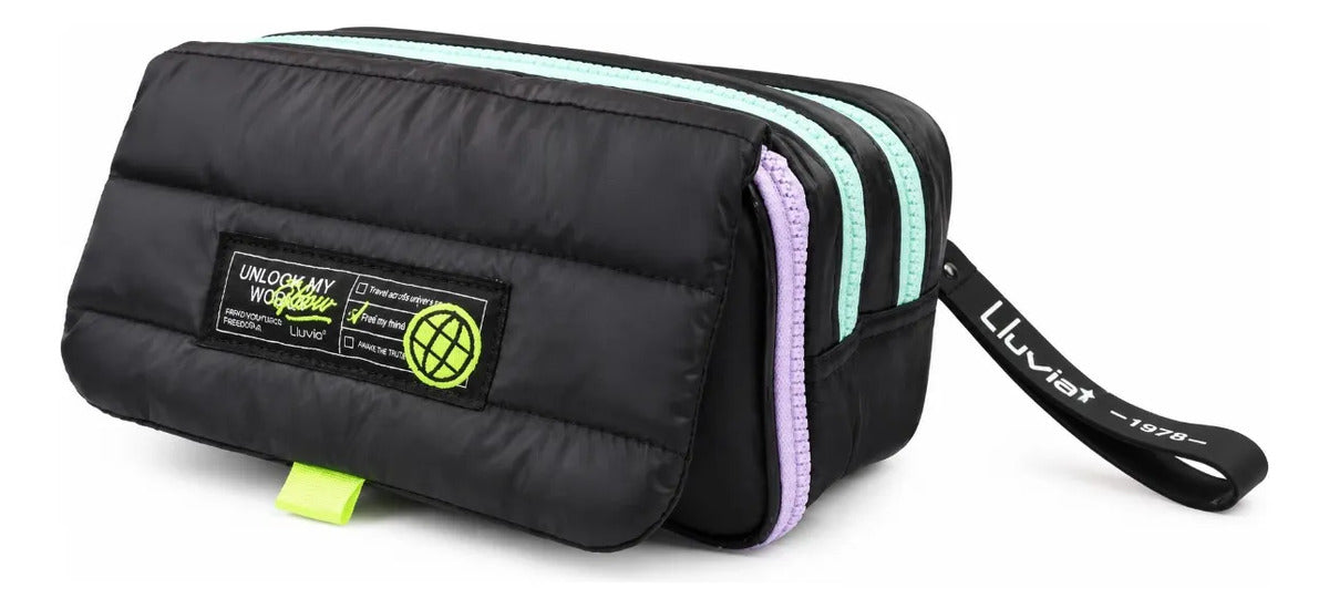 Set Escolar Juvenil Tres Piezas Lluvia Negro Y Verde Satín