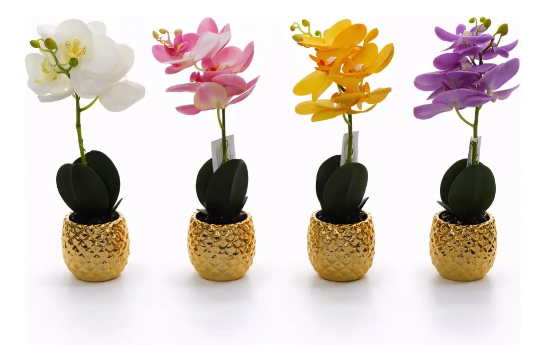 Orquídea Artificial Elegante En Maceta 4 Colores 36cm