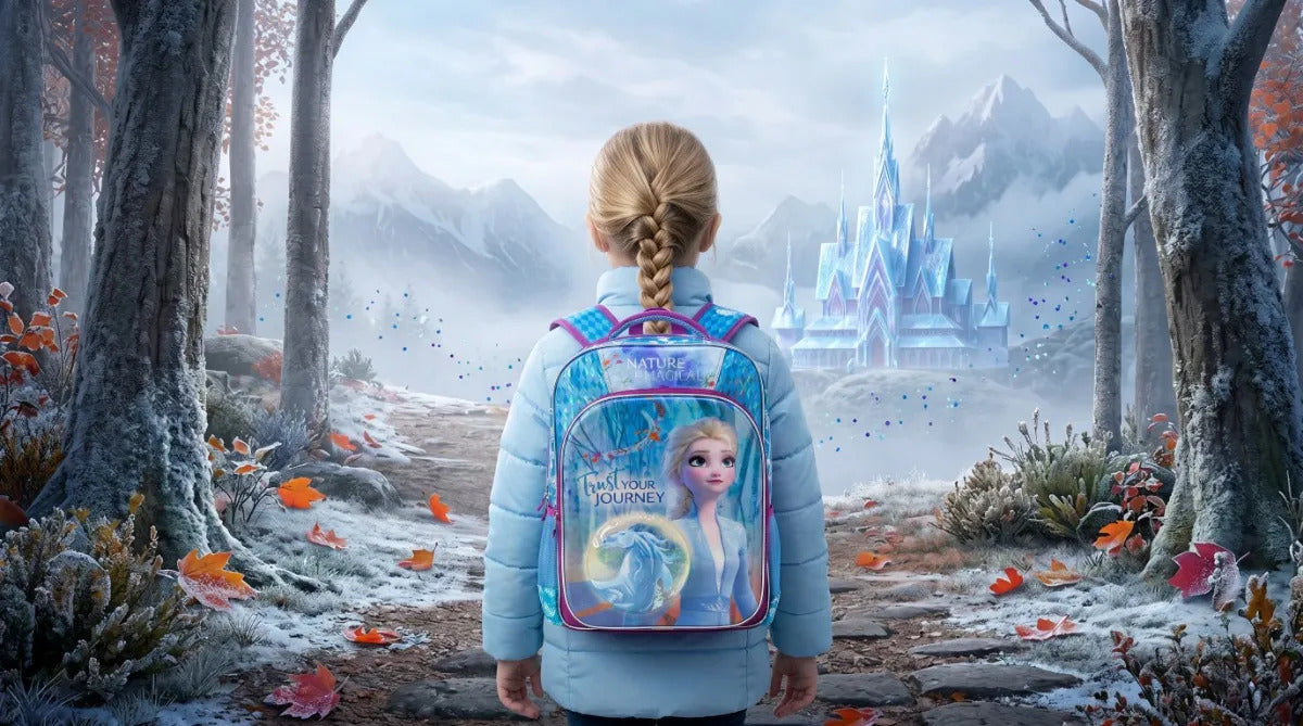 Mochila Ruz Frozen Elsa Con Burbuja 3d Y Copos Plateados