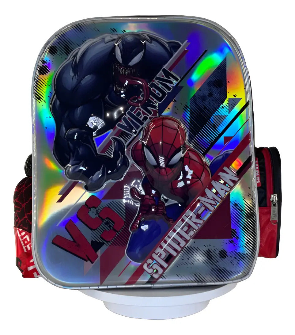 Mochila Infantil Kinder Marvel Spider-man Vs Venom Color Gris Estampado