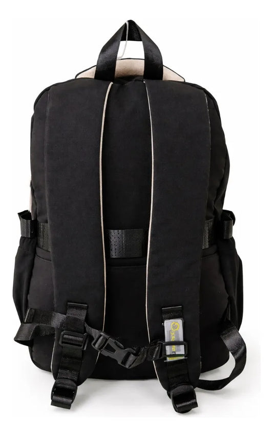 Mochila Juvenil Lluvia Negro Con Detalles Beige Antirrobo