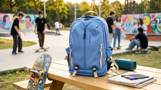 Mochila Lluvia Azul Moderna Satinada Con Correas Laterales