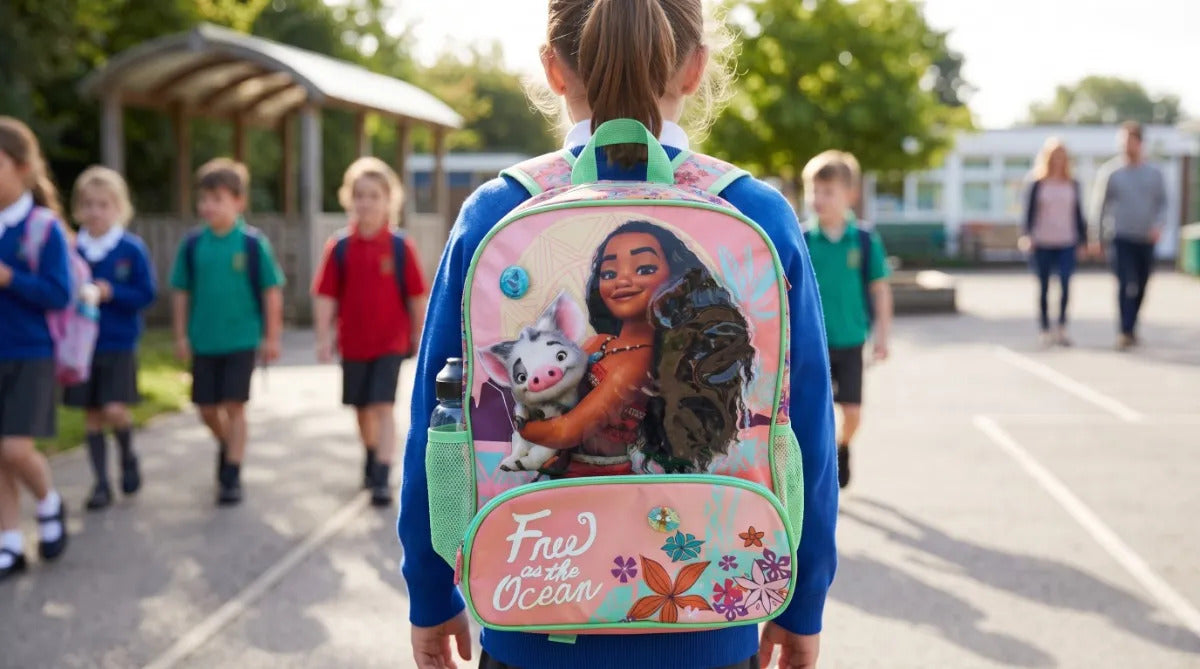 Mochila Escolar Ruz Princesa Moana Durazno Con Verde Menta