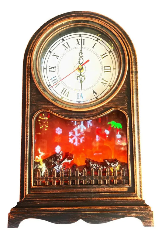 Reloj Chimenea Navideña Con Luces Led Marca Lluvia 27 Cm