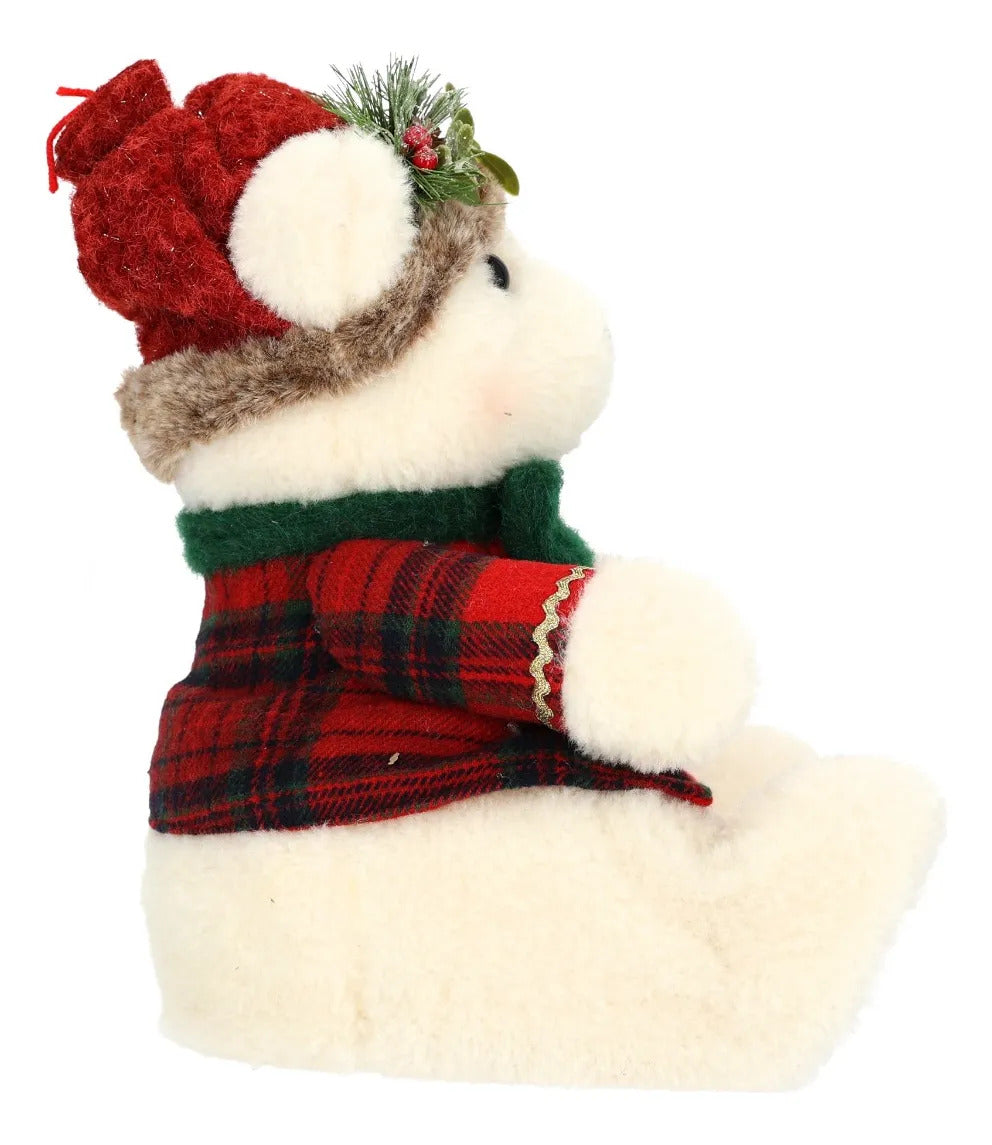 Osito Navideño Blanco Crema con Moño Verde 32 cm