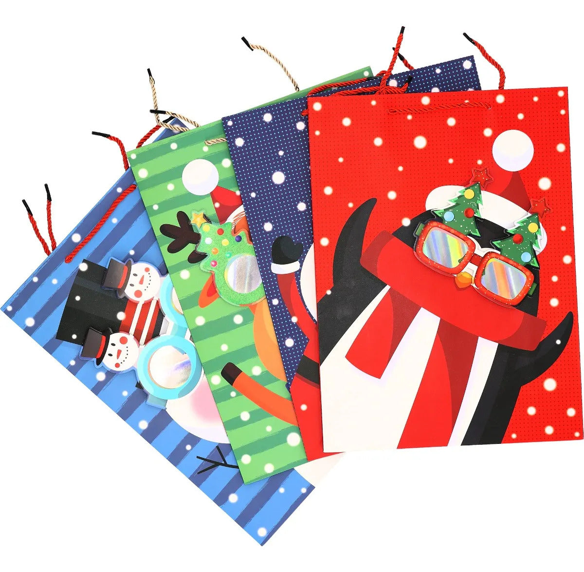 Bolsas de Regalo Navideñas Lluvia Lentes 3D 12 Pzas 42cm