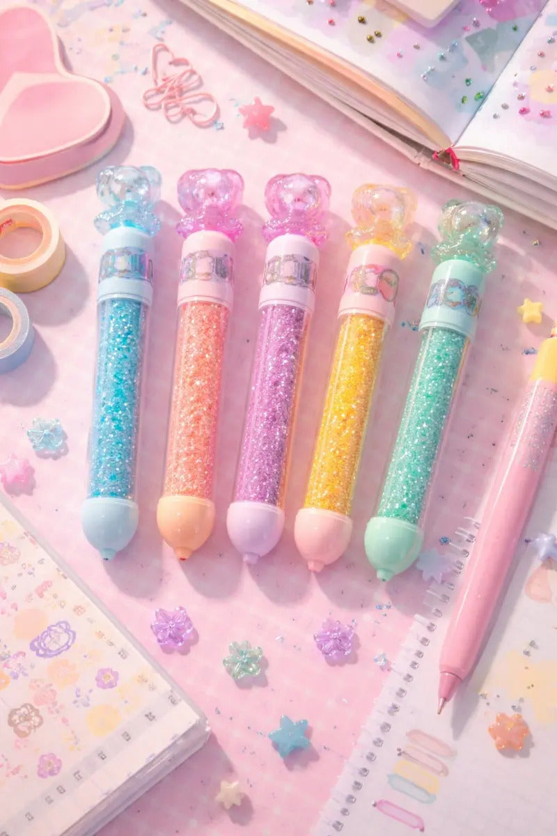 Marcatextos Diseño Osito Glitter Pastel Base Agua Lluvia