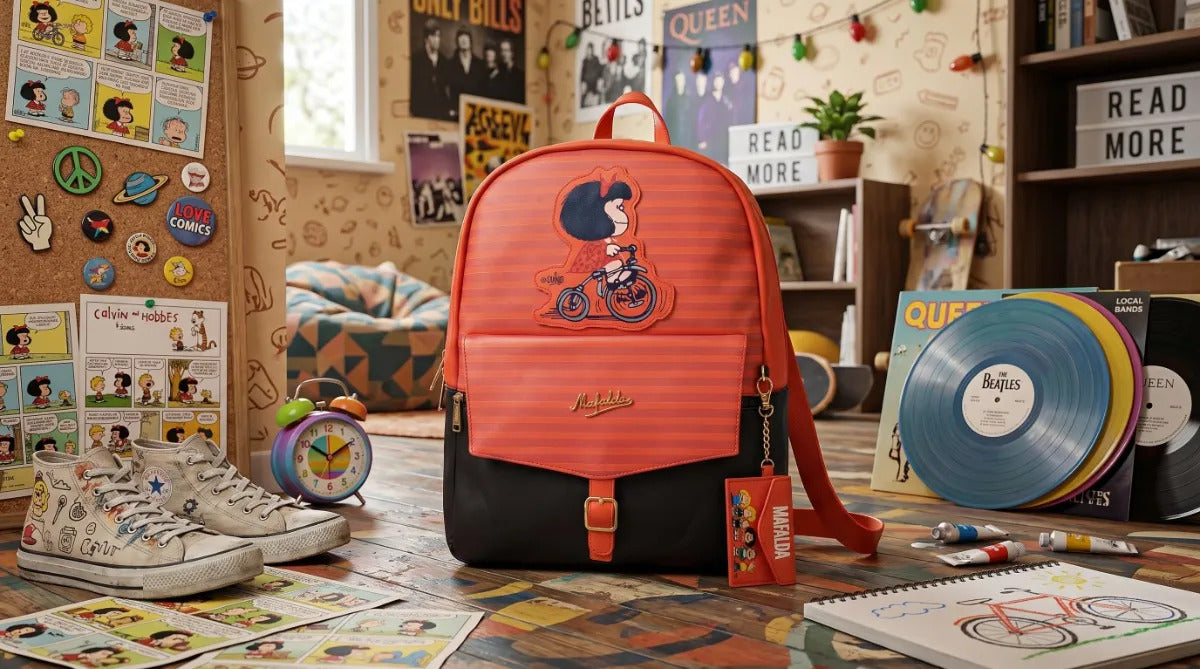 Mochila Juvenil Yadatex Mafalda Vinipiel Roja Con Monedero