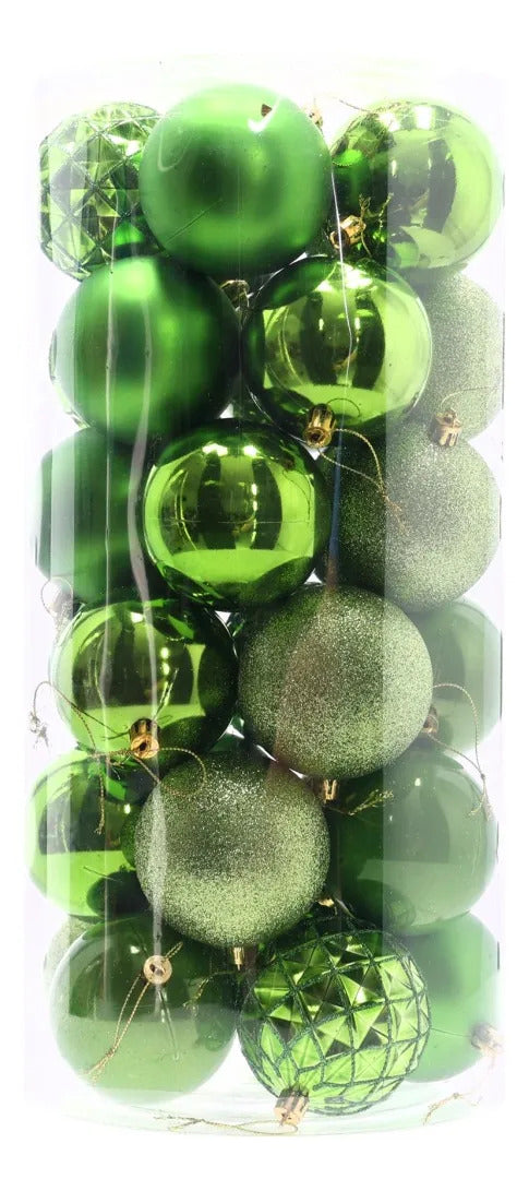 Set Esferas Navideñas Lluvia Verde Manzana 30 Piezas 8 Cm