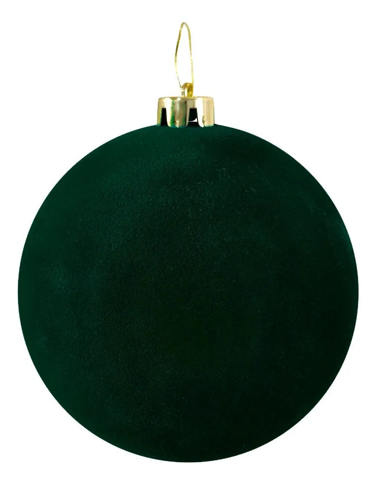 Esferas Navidad lluvia Verde Aterciopeladas 15 Cm 6 pz