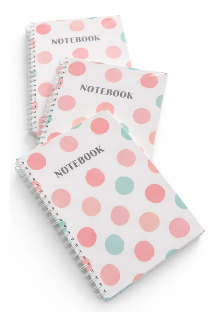 Libretas 3 Piezas Cuadriculadas Diseño Polka Dots Pastel