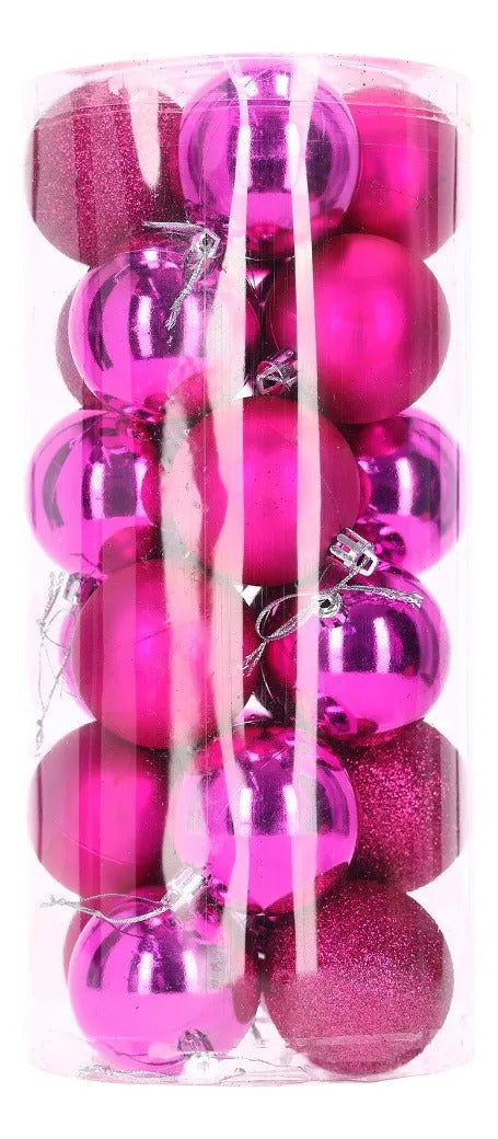 Set Navideño Lluvia 24 Esferas Rosa Mexicano de 6 Cm