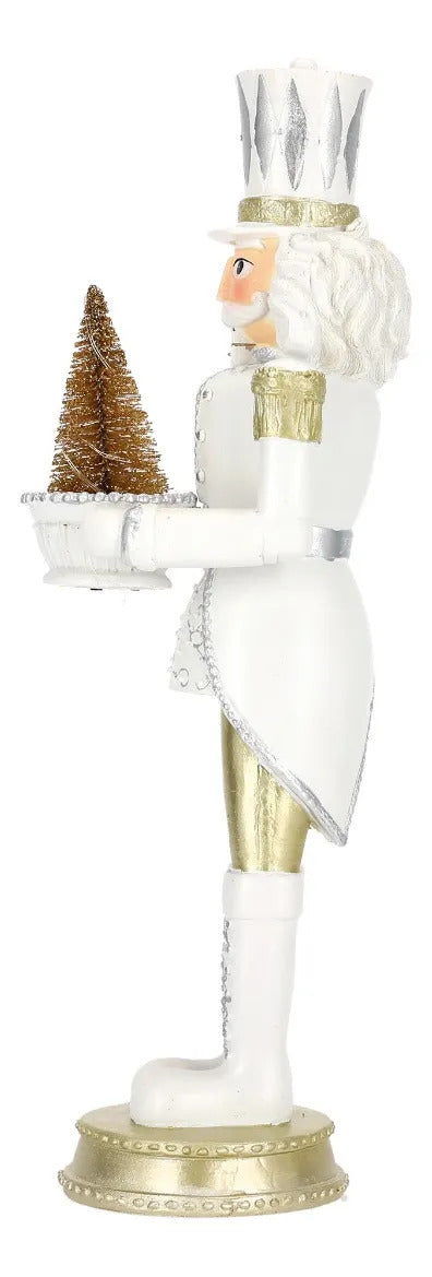 Cascanueces Lluvia Blanco con Árbol Dorado 35 cm
