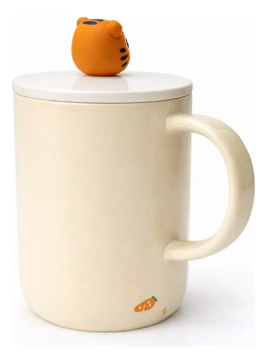 Taza Con Tapa Decorativa De Animales 380ml Marca Lluvia