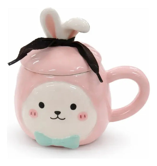 Taza Decorativa Conejo Pastel Con Orejas Y Moño 380 Ml