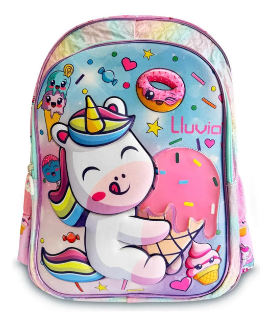 Set Escolar Lluvia Rosa Unicornio Dulces con Luz Tres Piezas