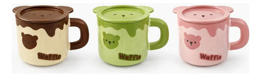 Taza Waffle De Oso Con Tapa Y Cuchara 500 Ml
