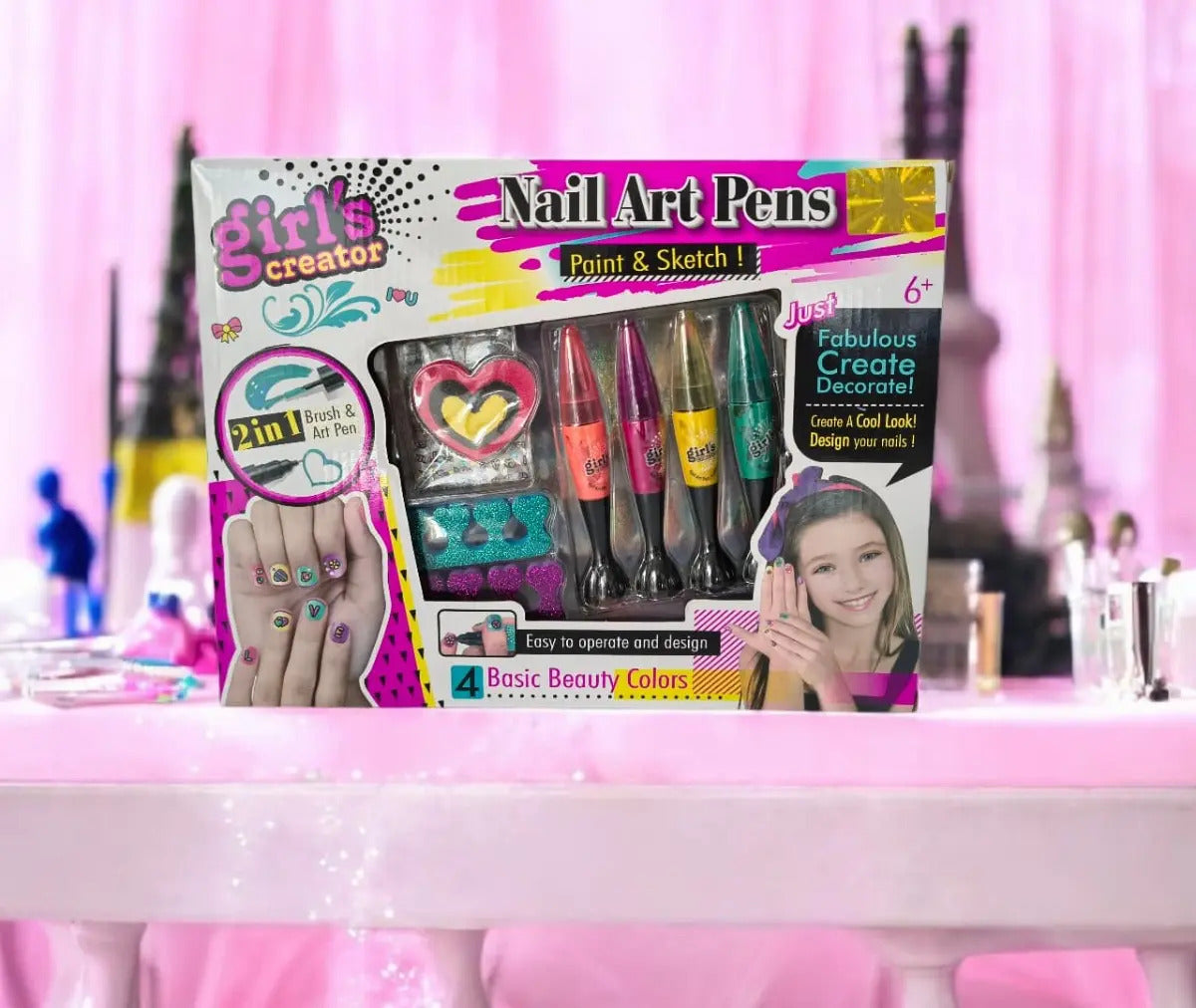 Kit De Uñas Infantil 9 Pzas Con Plumilla Y Brocha 2 En 1