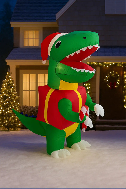 Inflable Navideño Dinosaurio Festivo Con Dulce 180×100×90 Cm