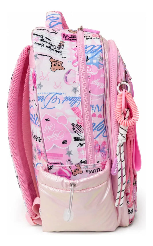 Mochila Escolar Lluvia Rosa Con Blanco Diseño Urban Girl