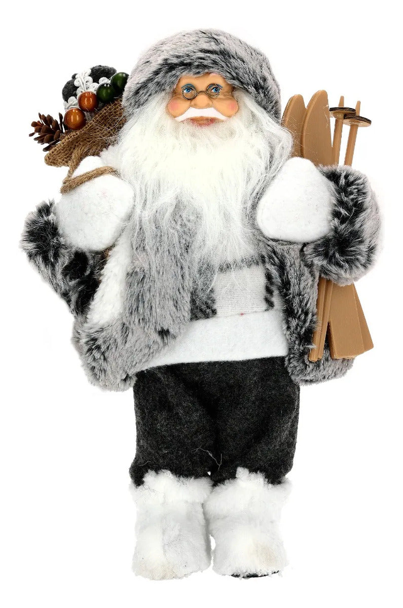 Santa Claus Lluvia Esquiador Invernal Gris 32 cm