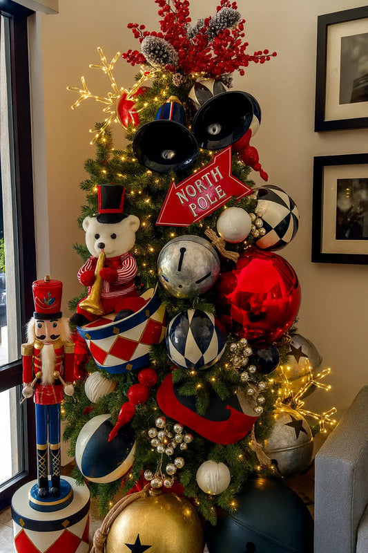 Muñeco Navideño Oso Con Trompeta Roja 32x22x33