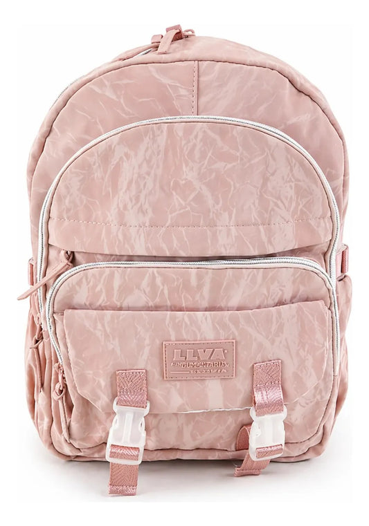 Mochila Lluvia Juvenil Color Rosa Marmoleado Practica Y Elegante