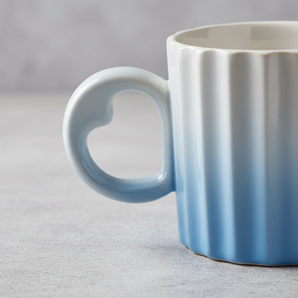 Taza Acanalada Degradado Pastel Con Aza De Corazon 350 Ml