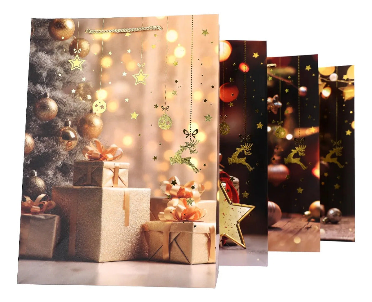 Bolsas de Regalo Navideñas Lluvia Luces Cálidas 12 Pzas
