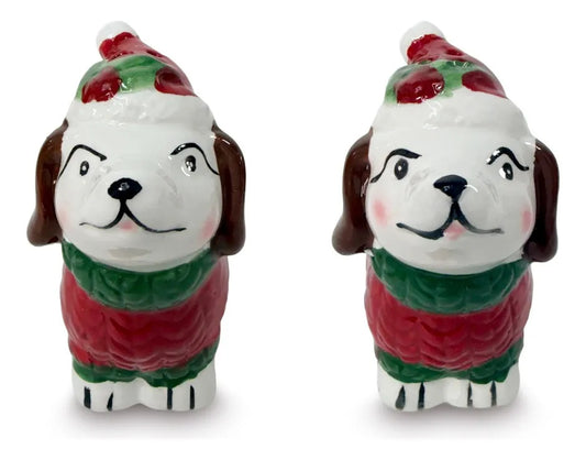Set Perritos Navideños Lluvia Salero y Pimientero 8 cm