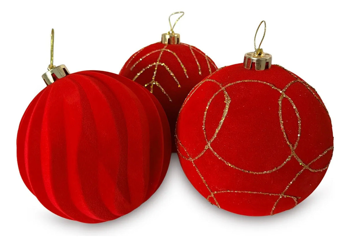 Esferas Navideñas Lluvia Rojo y Dorado 3 Piezas 15 cm