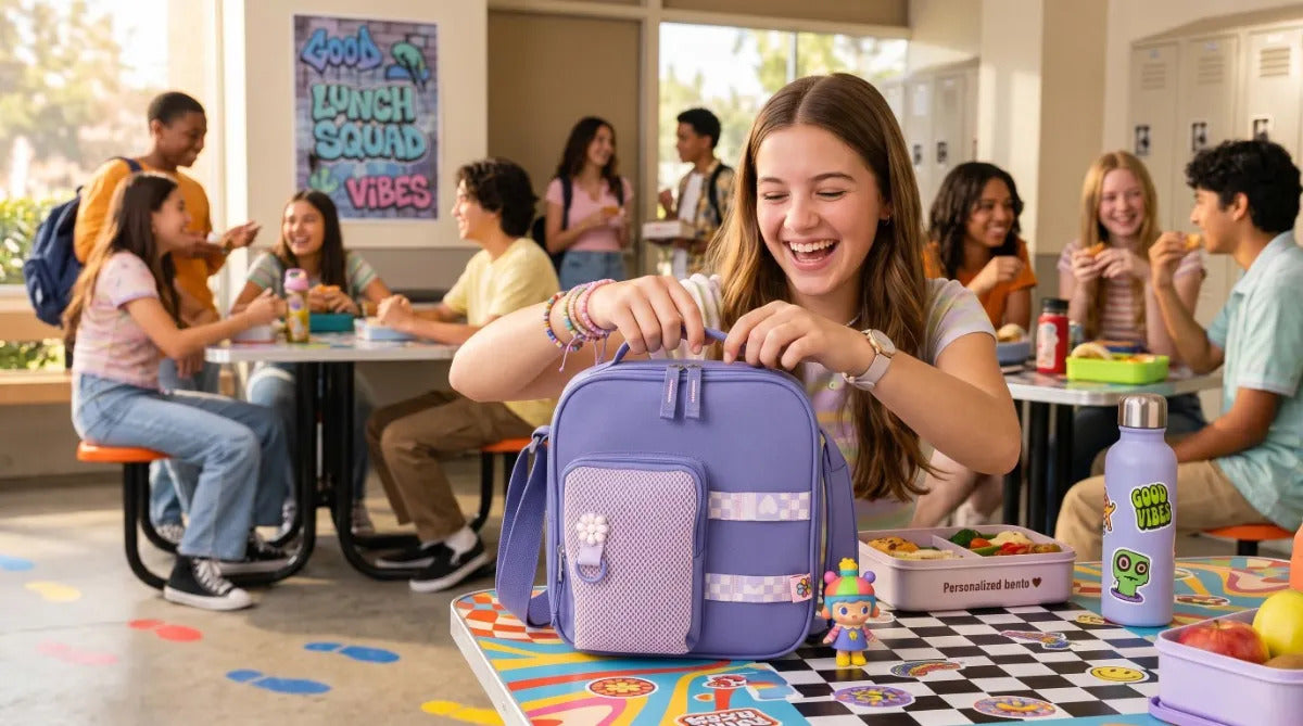 Lonchera Escolar Chenson Azul Lavanda Con Bolsillo De Malla