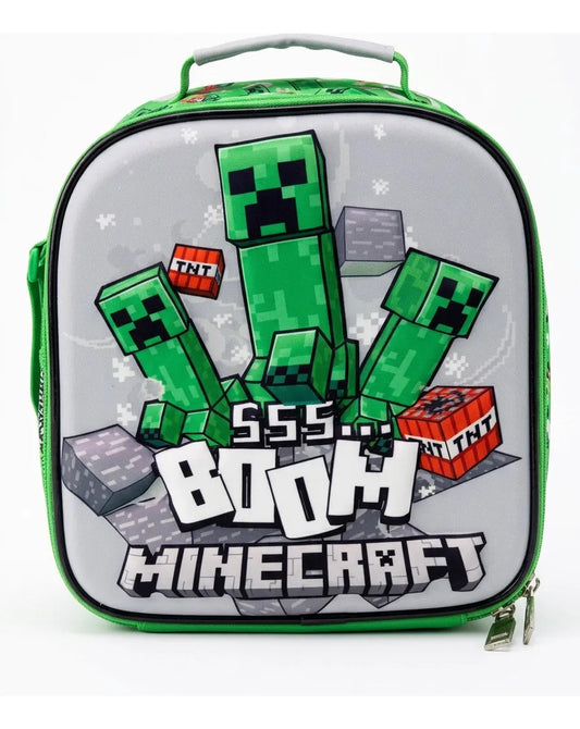 Lonchera Escolar Ruz Minecraft Con Diseño Creeper Y Bloques
