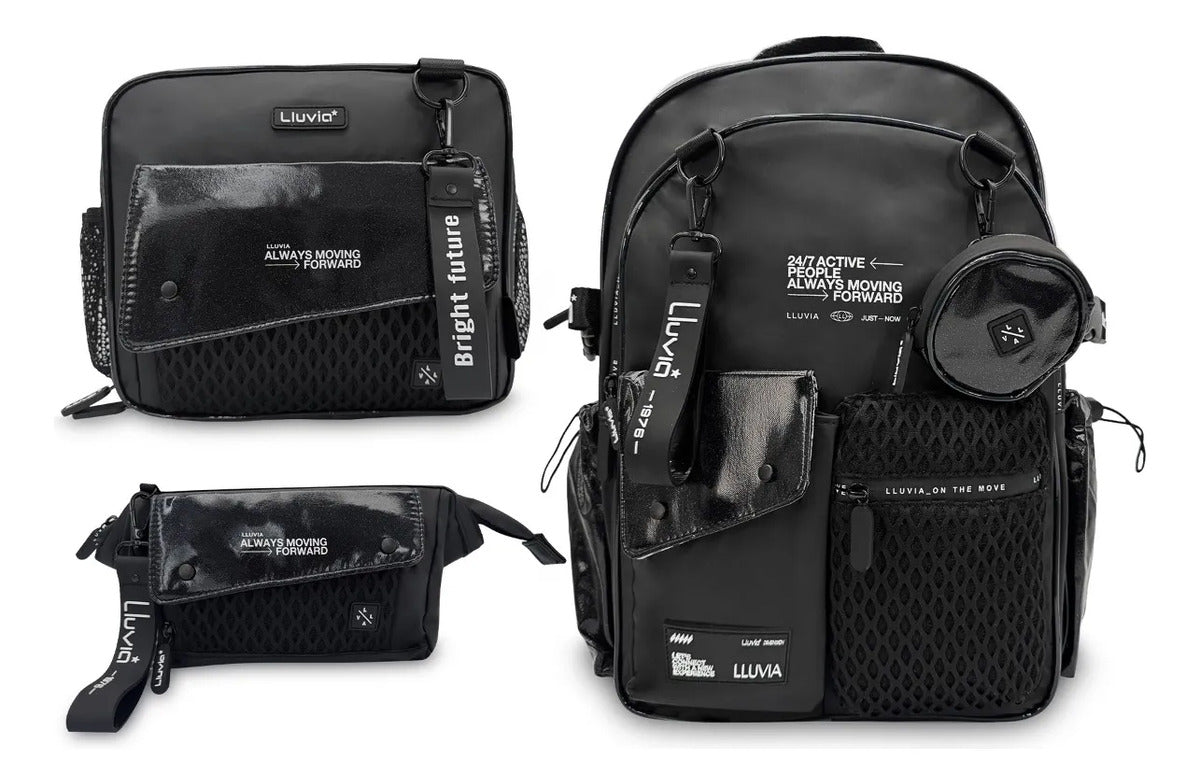 Set Escolar Lluvia Negro de 3 Piezas con Monedero