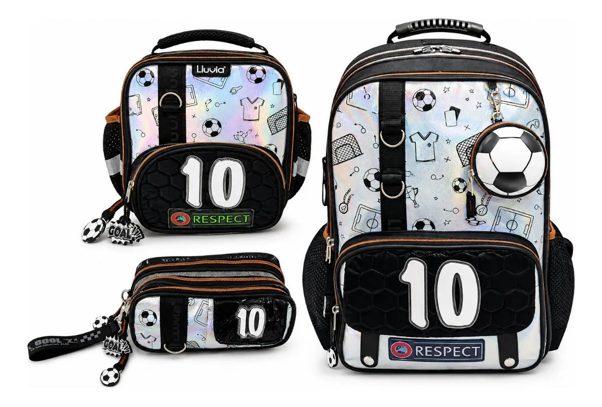 Set De Mochila Escolar Lluvia Numero 10 Futbol Tres Piezas