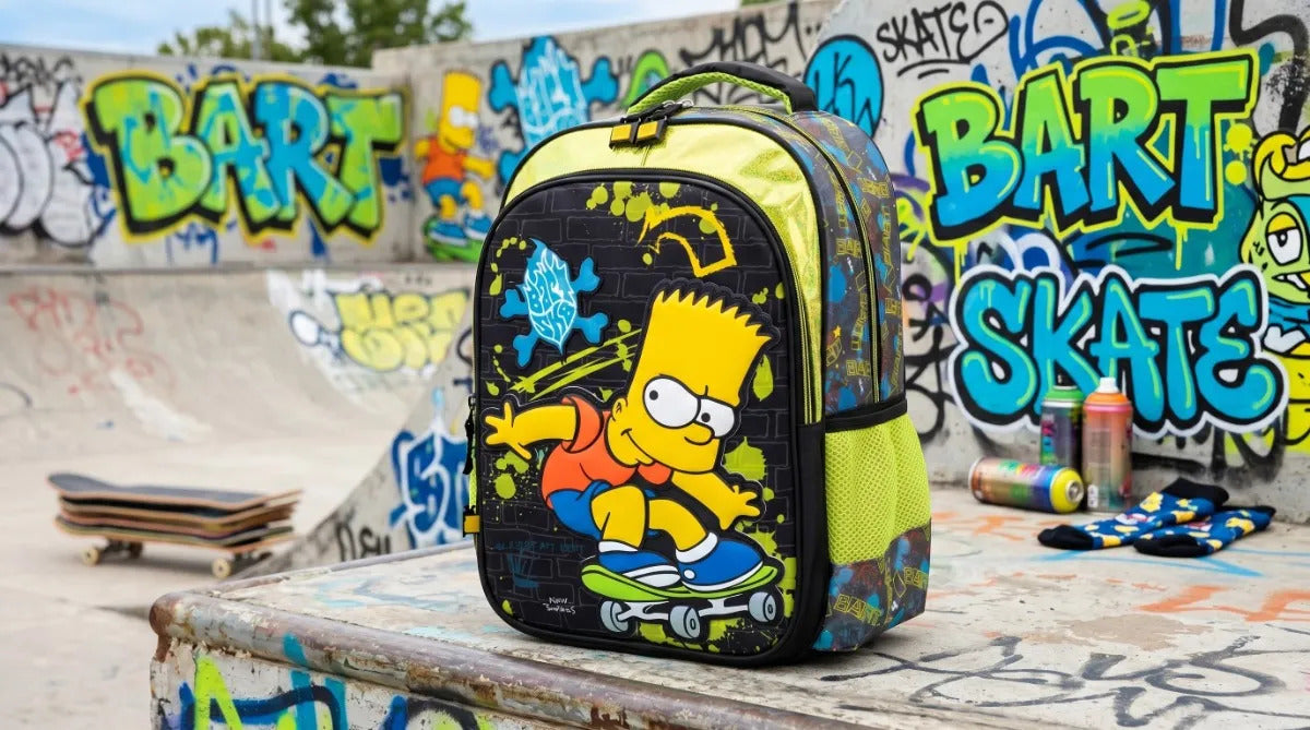 Mochila Primaria Bart Simpson Yadatex Negra Con Verde Neón