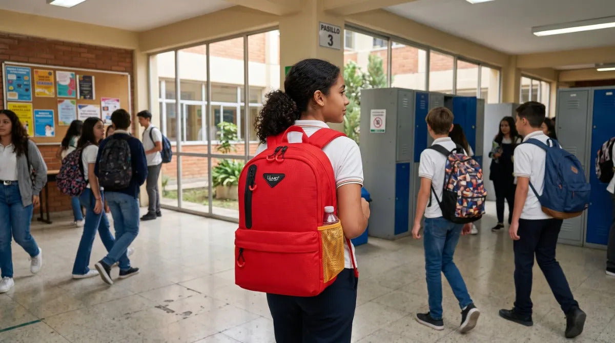 Mochila Lluvia Roja Diseño Práctico Para Lo Básico Escolar