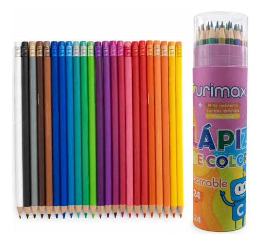 Colores Surimax 24 Piezas Borrables Con Bote Protector