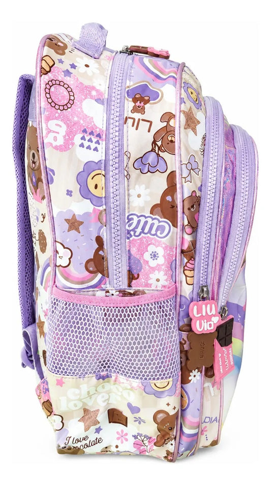 Mochila Lluvia Color Lila Con Frente Transparente Osito Love